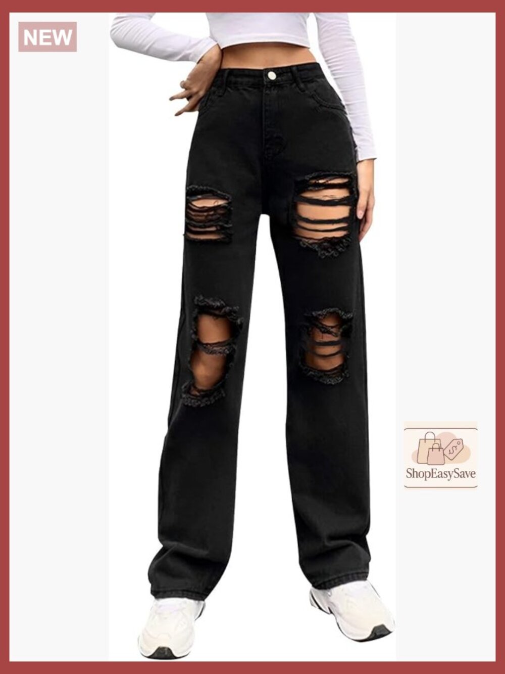 Loose Ripped Boyfriends Jeans High Waist Baggy Denim Pants Distressed Wide Leg
